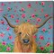 Highland Cow with Flowers by Karrie Evenson 12" x 12" Canvas Wall Art